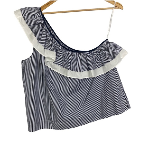 Jcrew one shoulder ruffle top blouse stripe blue and white Size 16 NWT - Picture 5 of 11